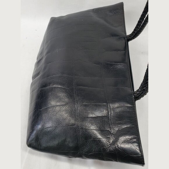💲⬇️A.Giannetti Black Croc Embossed Leather Shoulder Tote 3 Comp Braided Handles - Picture 9 of 13